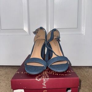 Denim Ankle Strap Heels